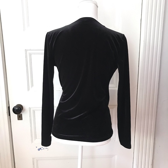 J.Crew Mercantile Black Stretch Velvet Wrap Top - Picture 4 of 7